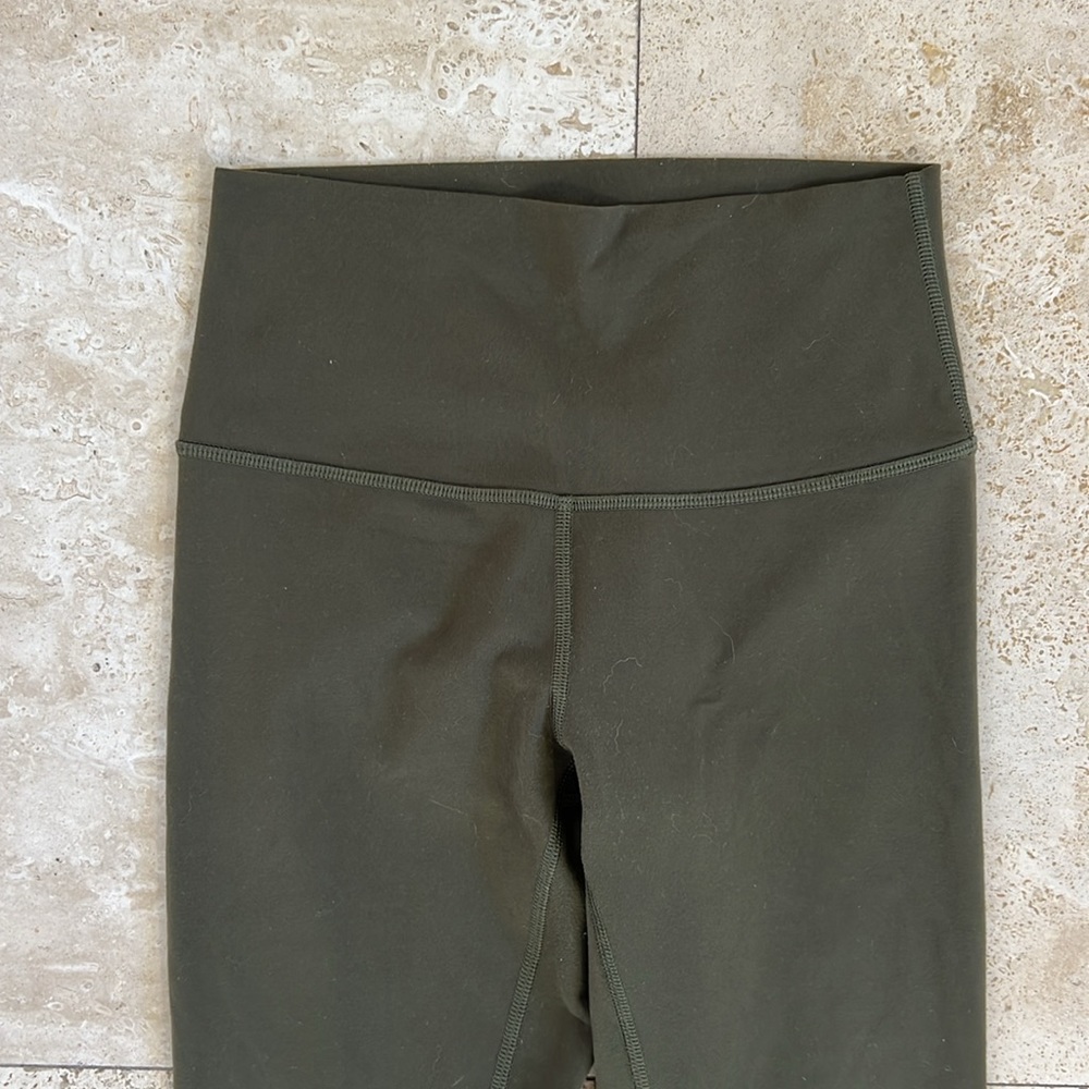 Lululemon Olive Green Luon High Waist Leggings Pants Crop Gym Sz 4 - Picture 3 of 7